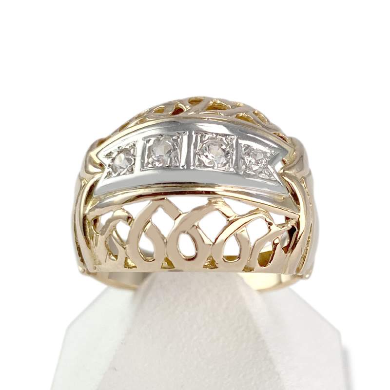 Tweekleurige ring van 750 goud met synthetische stenen - afbeelding 1
