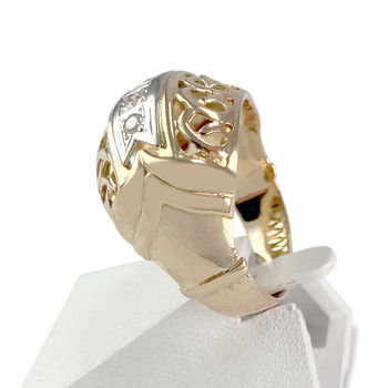 Tweedehands ring goud 750 2 tone synthetische stenen