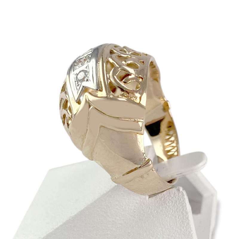 Tweedehands ring goud 750 2 toon synthetische stenen - bekijk 2