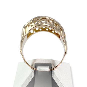 Tweedehands ring goud 750 2 tone synthetische stenen