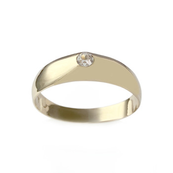 Tweedehands 585 geelgouden ring met synthetische witte saffier