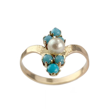 Tweedehands gouden ring 750 gele gekweekte parel synthetische harsen