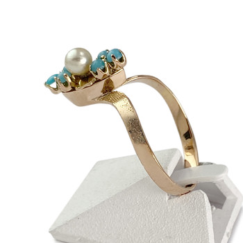 Tweedehands gouden ring 750 gele gekweekte parel synthetische harsen