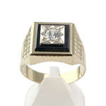 Pre-owned 750 two-tone gold signet ring with onyx and zirconia - view 1