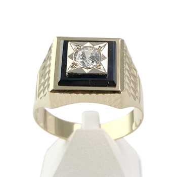 Chevalière d'occasion or 750 2 tons onyx zirconia