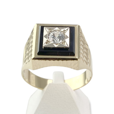 Chevalière d'occasion gold 750 2 tone onyx zirconia