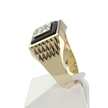 Chevalière d'occasion or 750 2 tons onyx zirconia