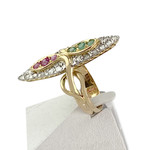 Second hand ring 2 gold 750 diamonds rubies emeralds - view 2