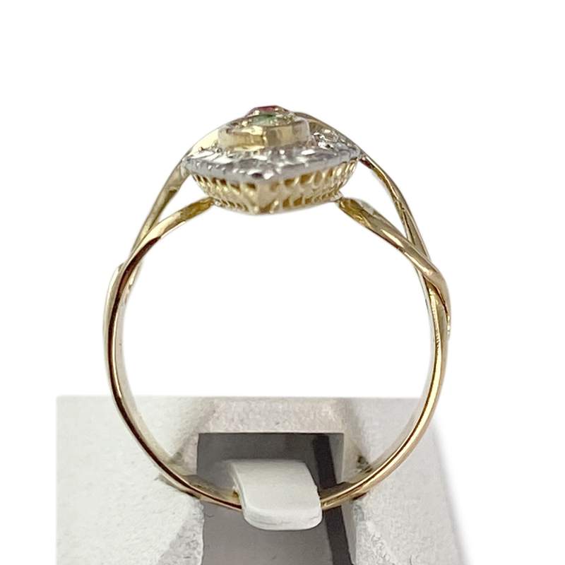 Tweedehands ring van 750 goud met diamanten, robijnen en smaragden - afbeelding 3
