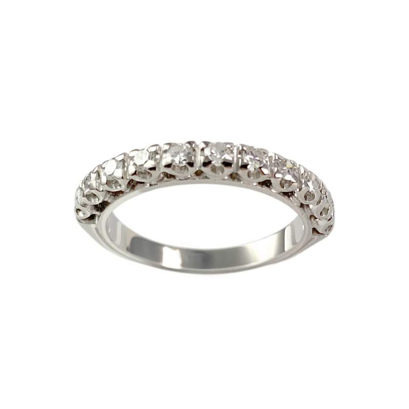 Pre-owned half-round 750 white gold ring with diamonds - view 1