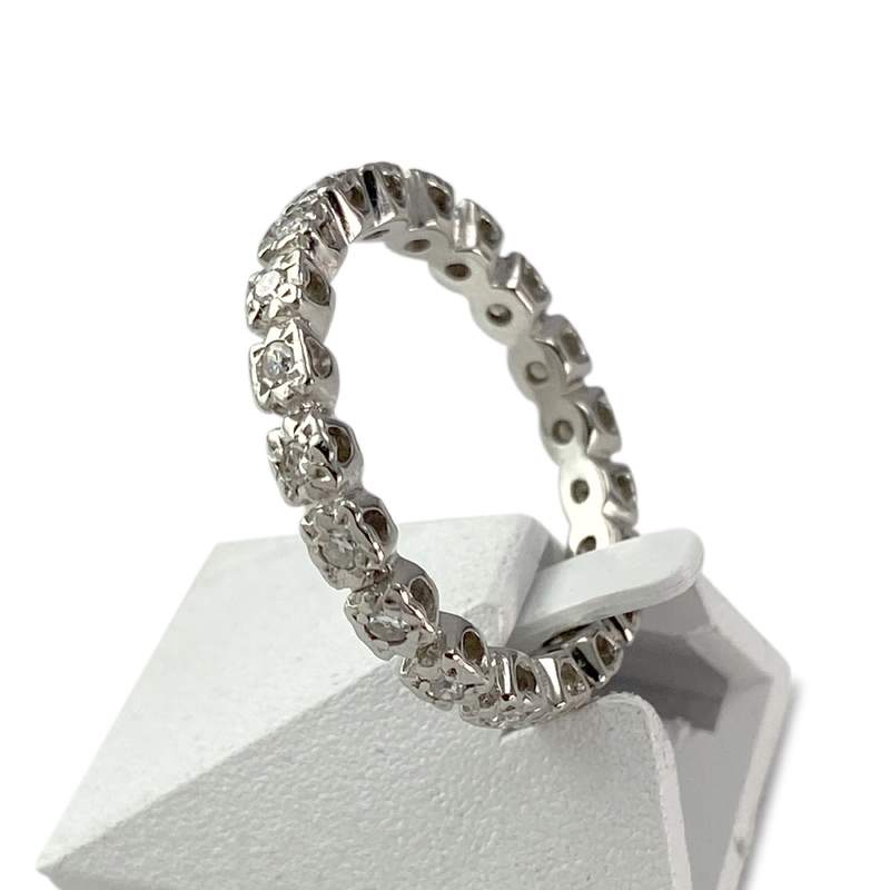 Bague d'occasion tour complet or 750 blanc diamants - vue 2