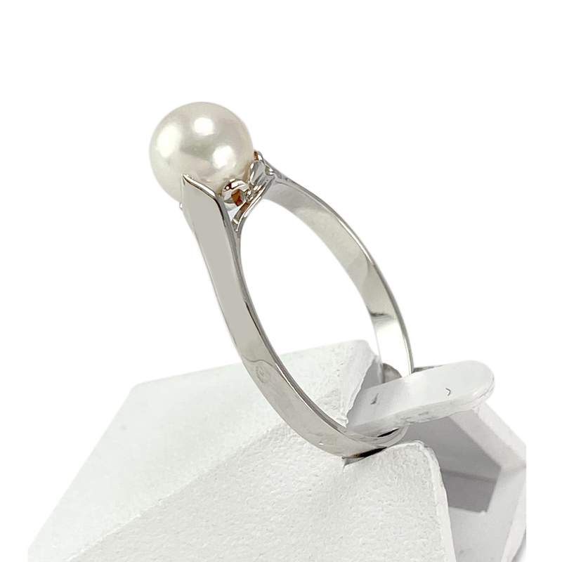 Bague d'occasion or 750 blanc perle de culture - vue 2