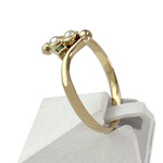 Second hand gold ring 750 yellow cultured pearls and green stones - view 2