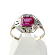 Bague d'occasion or 750 jaue 2tons rubis synthétique