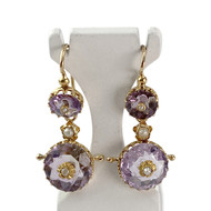 Boucles d'oreilles d'occasion or 750 jaune améthystes perles fines