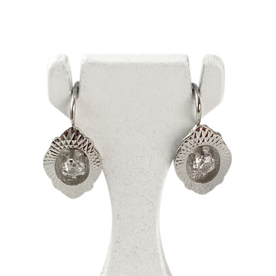 Boucles d'oreilles d'occasion or 750 blanc pierres imitations - vue 1