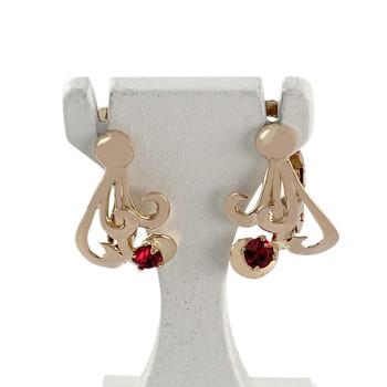 Second-hand earrings gold 750 yellow synthetic red stones