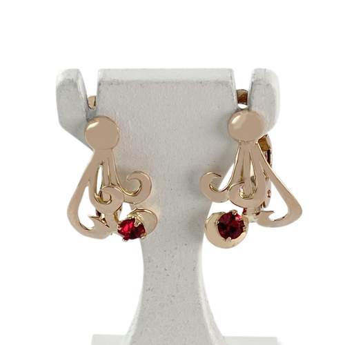Boucles d'oreilles d'occasion or 750 jaune pierres rouges synthétiques