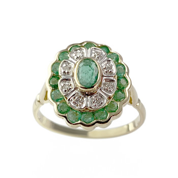 BAGUE d'occasion OR 750 jaune 2tons EMERAUDES DIAMANTS