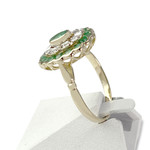BAGUE d'occasion OR 750 jaune 2tons EMERAUDES DIAMANTS - vue 2