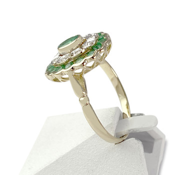 BAGUE d'occasion OR 750 jaune 2tons EMERAUDES DIAMANTS
