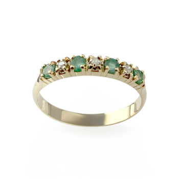 Tweedehands gouden ring 750 gele smaragden diamanten