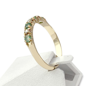 Tweedehands gouden ring 750 gele smaragden diamanten