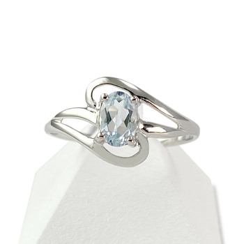 Bague d'occasion or 750 blanc topaze bleue traitée