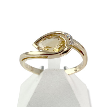 Tweedehands 2 tinten gouden citrien diamanten ring