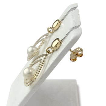 Boucles d'oreilles d'occasion or 750 jaune perles de culture de chine