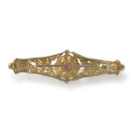 Broche d'occasion or 750 jaune doublet grenat verre - vue 2