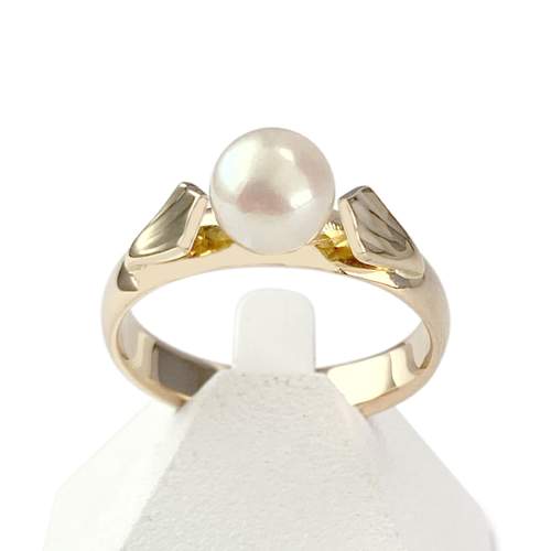 Tweedehands gouden ring 750 gele gekweekte parel