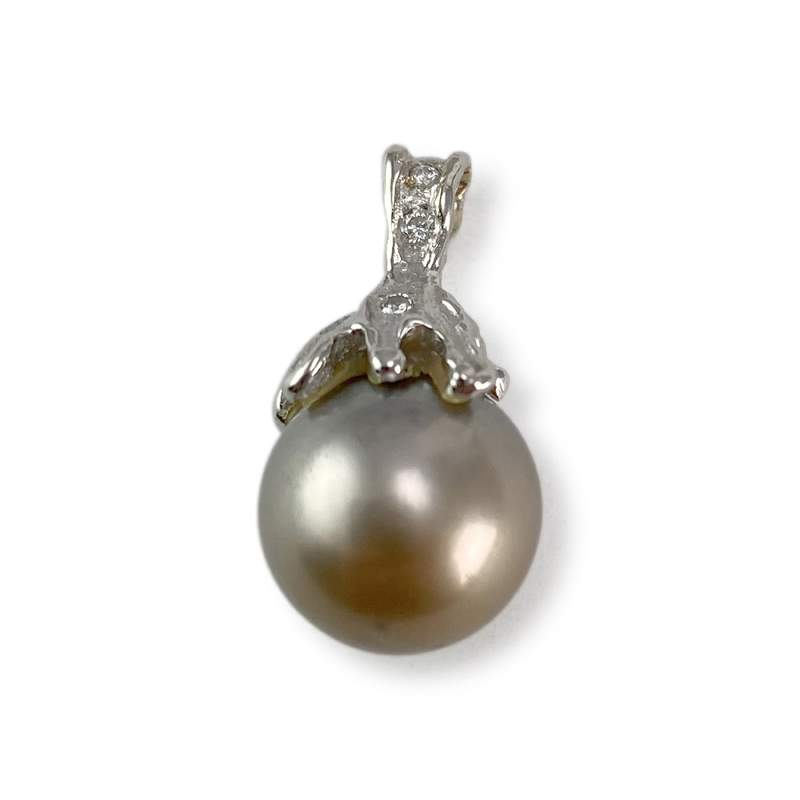 Pendentif or 750 blanc perle des mers du sud diamants - vue 1