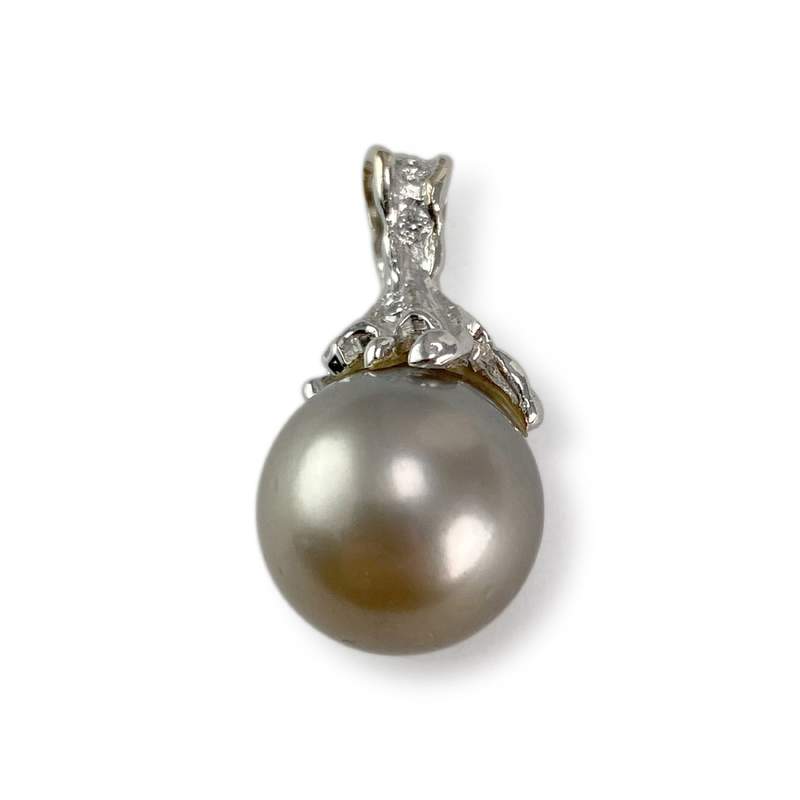 Pendentif or 750 blanc perle des mers du sud diamants - vue 3