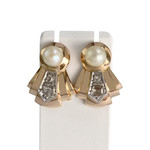 Boucles d'oreilles d'occasion or 750 jaune et rhodié diamants perles de culture - vue 1