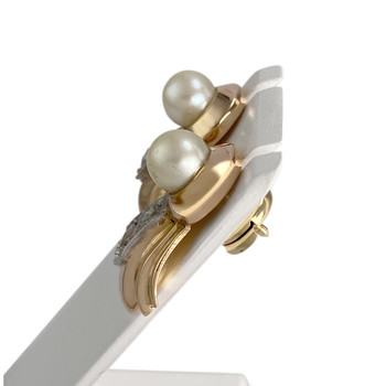Pre-owned 750 yellow gold and rhodium-plated earrings with diamonds and cultured pearls