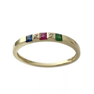Bague d'occasion or 750 jaune pierres précieuses carrées et diamants