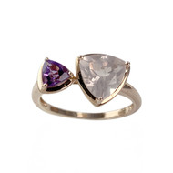 Bague d'occasion or 375 rose améthsyte et quartz rose