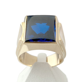 Tweedehands goud 750 geel synthetische spinel zegelring