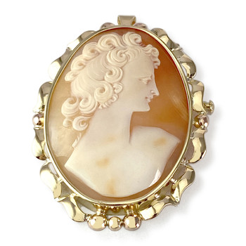 Pendentif broche d'occasion or 750 jaune camée coquille