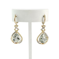 Boucles d'oreilles pendants d'occasion or 750 2 tons quartz vert diamants