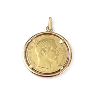 Pendentif d'occasion or 750 jaune porte pièce '20 francs 1856 napoléon III'