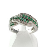 Bague d'occasion or 750 blanc diamants émeraudes - vue 1