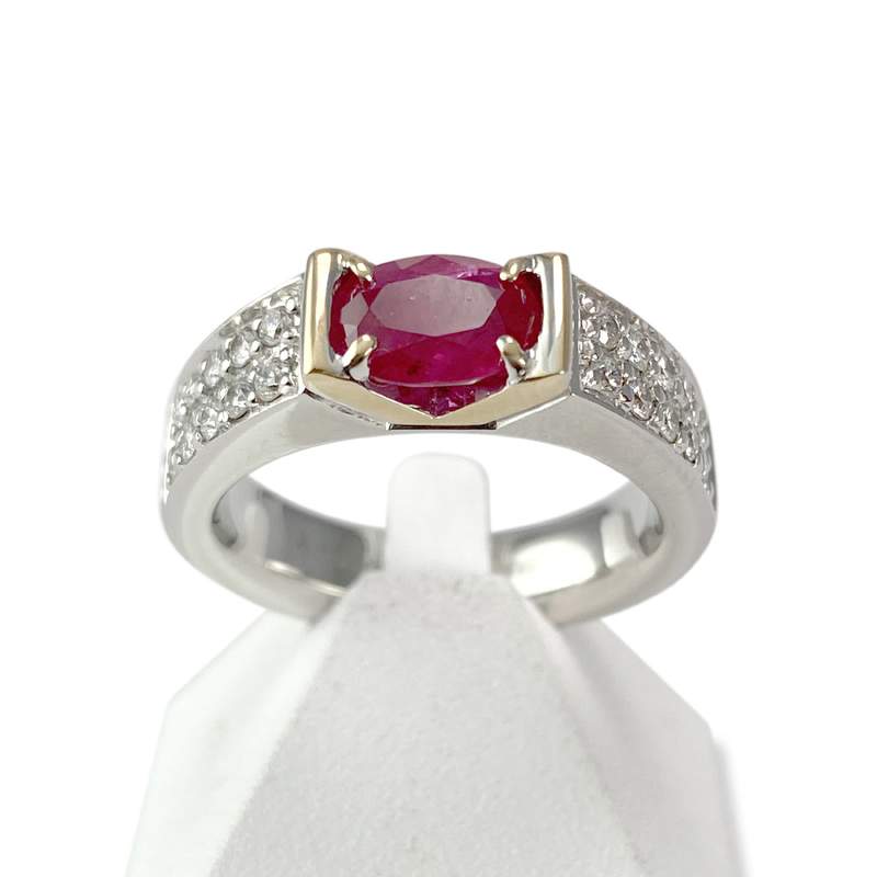 BAGUE d'occasion 2 ors 750 rubis diamants - vue 1