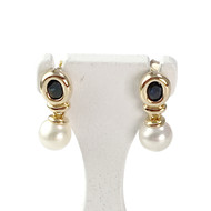 Boucles d'oreilles d'occasion or 750 jaune saphirs perles de culture