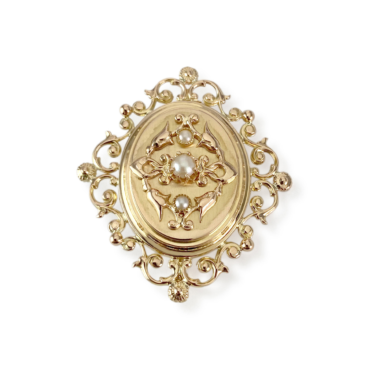 Broche d'occasion or 750 jaune perles de culture