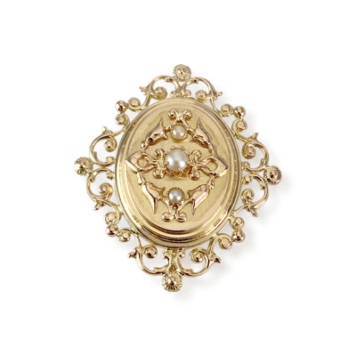 Broche d'occasion or 750 jaune perles de culture - vue 1