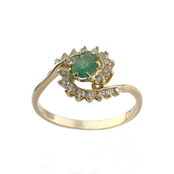 Second-hand gold 750 yellow diamond emerald ring