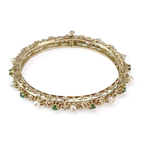 Bracelet d'occasion or 585 jaune émeraudes perles de culture 50 mm