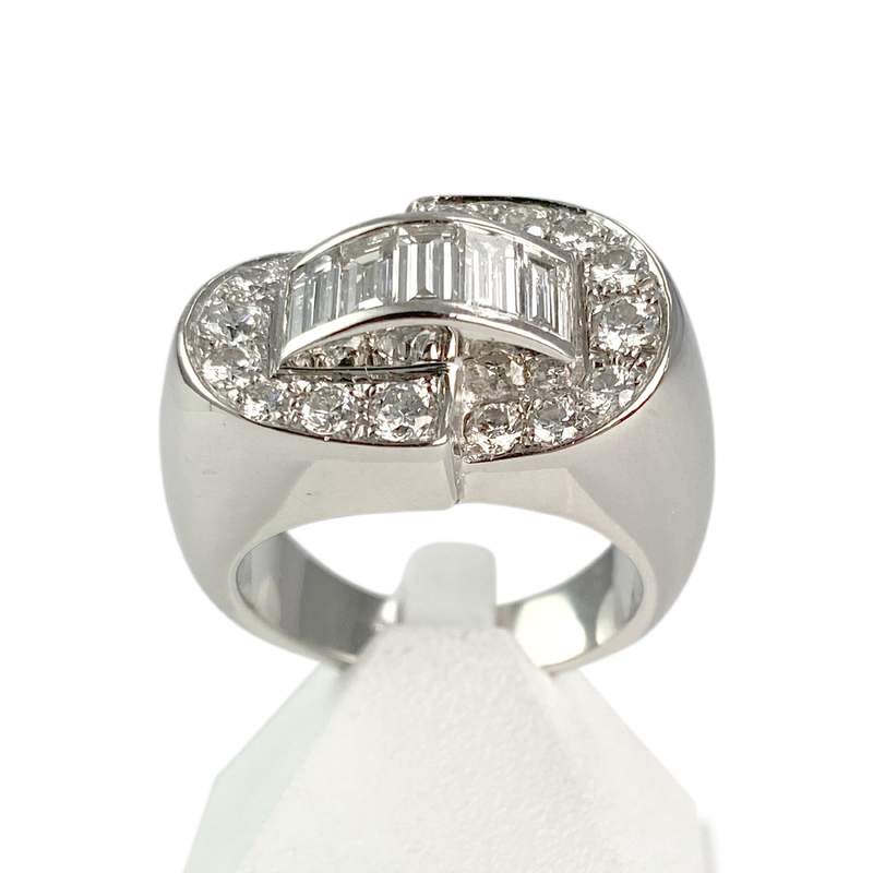 Pre-owned vintage 750 white gold ring with diamonds - view 1